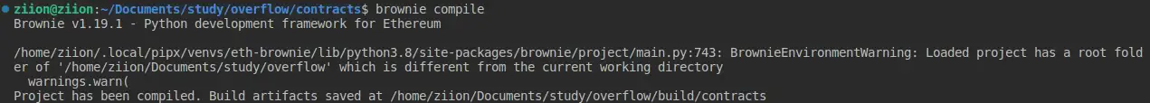 Compiling the contract using brownie